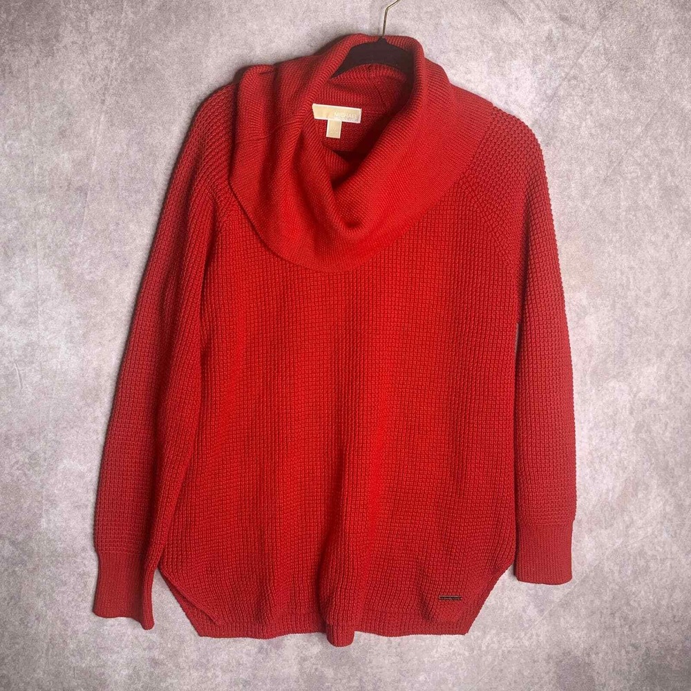 MICHAEL Michael Kors Womens Sweater Size Medium Red Chunky‎ Open Knit Cowl Neck